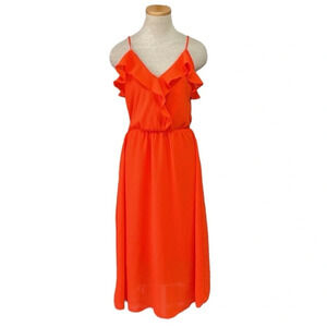 Fraiche by J Dress Women's M Medium Orange A-Line Sleeveless V-Neck Midi USA